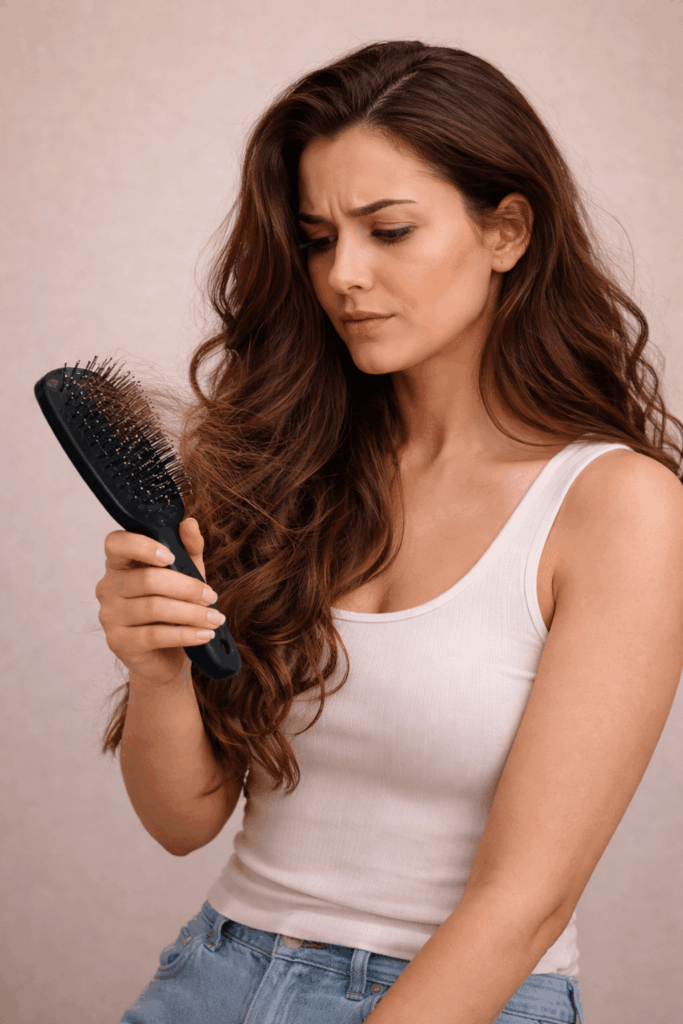 Frau beim Haarbürsten